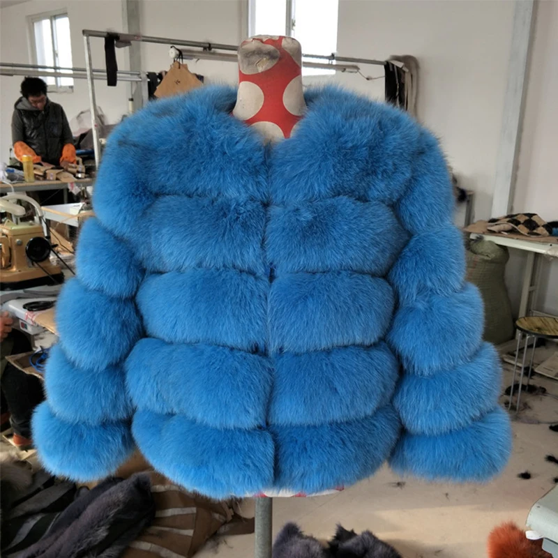 

Женская зимняя Классическая шуба из натурального Лисьего меха 5 кольцо полосатая куртка с натуральным мехом