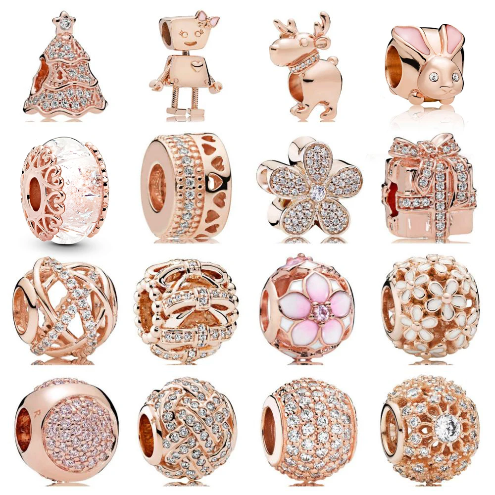 

100% 925 Sterling Silver Pandoras Jewelry Galaxy Openwork Reindeer Eyes Dai Disordered Daisy Charms Beaded DIY Bracelet Gifts