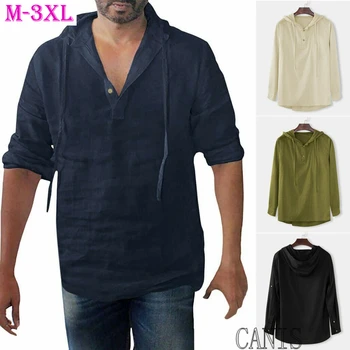 

Men Linen Shirts Long Sleeve Shirt Cool Loose Casual V-Neck Drawstring Minimaist undergarments Bottoming Shirts Tops M-3XL
