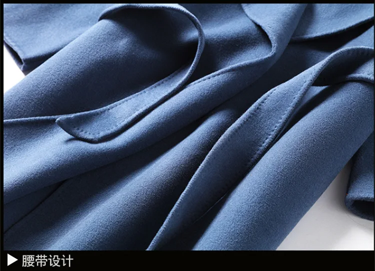 Высококачественное осеннее кашемировое пальто, теплое зимнее пальто, женское длинное шерстяное пальто, офисное женское тонкое пальто большого размера синего цвета