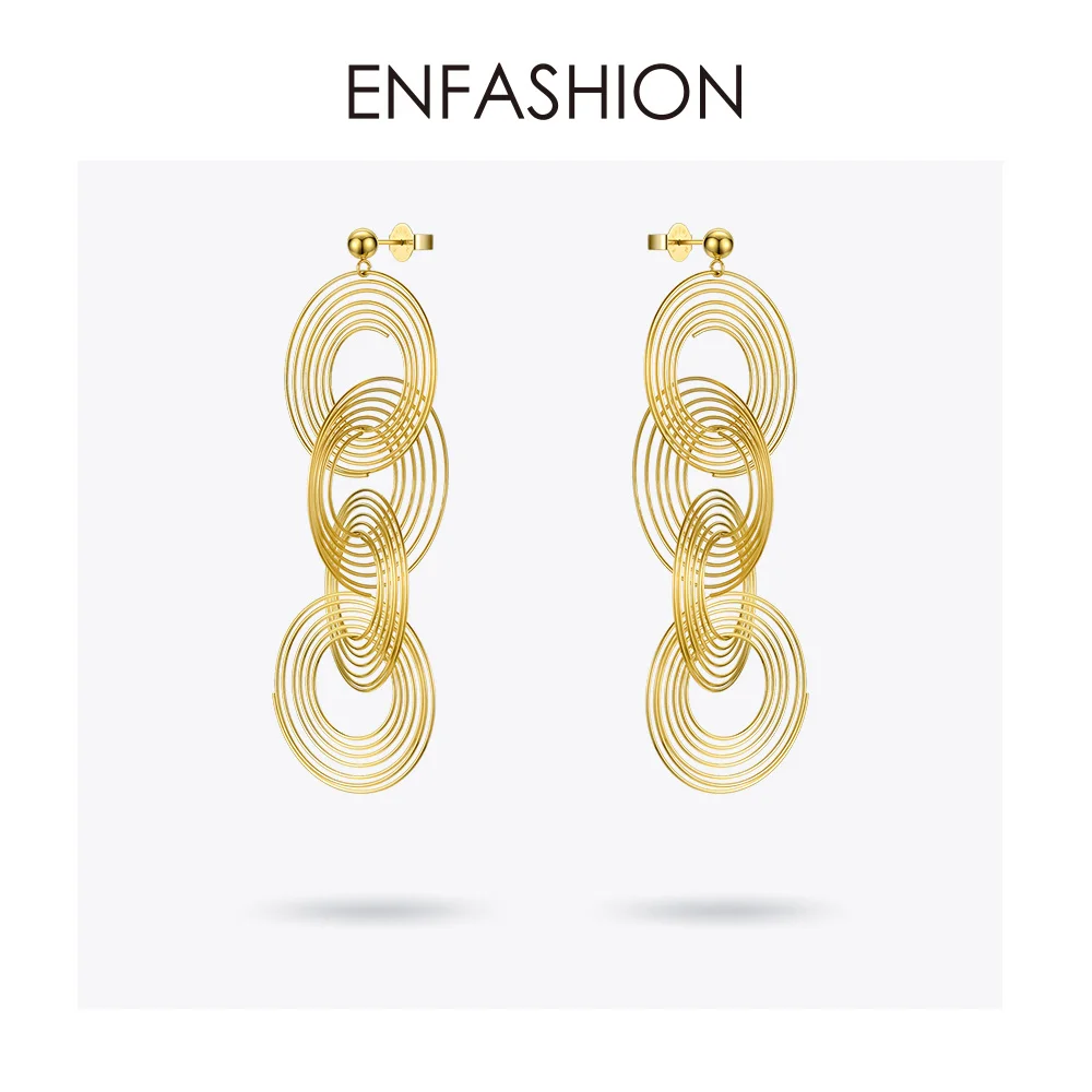 ENFASHION Boho Multi-layer Circle Drop Earrings For Women Gold Color Round Long Dangle Earings Fashion Jewelry Pendientes E1110