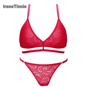 

IRENE TINNIE French Sexy Lace Hollow Lingerie Set Unconstrained Ultra-thin Triangle Cup Without Underwire Bra Set Light Thin