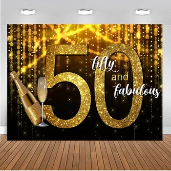 

Women 50th Birthday Party Photography Backdrop Personalized Birthday Party Banner Background Black Golden Shine Twinkle Banner