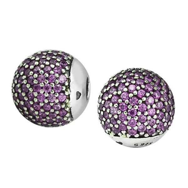 purple 925 пробы Серебряный 1:1 Открытый браслет колпачки Шарм с логотипом классические запонки цепь для головы DIY браслет - Цвет: purple