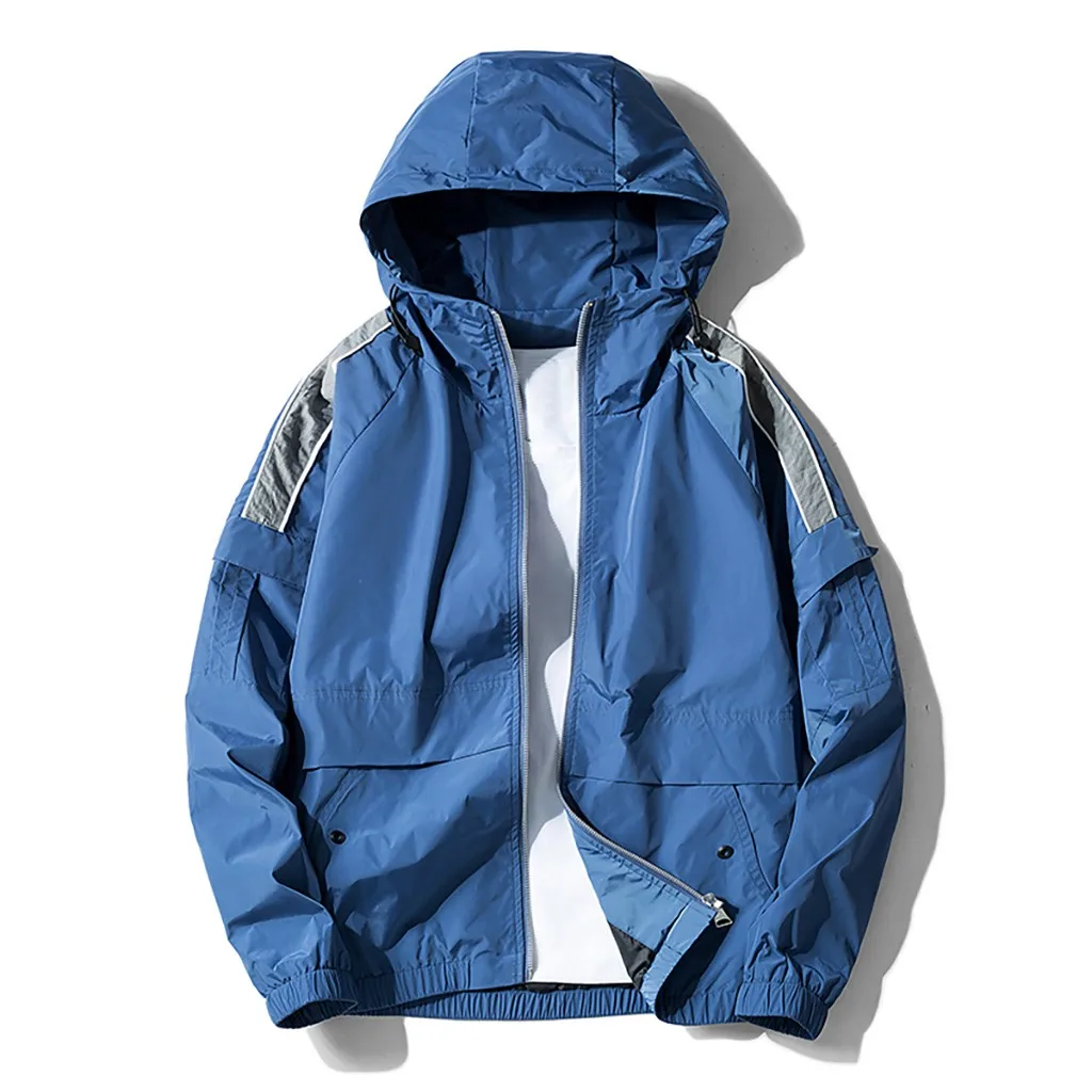 Men's Autumn Winter Casual Outwear Zipper Breathable Patchwork Coat masculina Slim Fit Young Men Hooded bomber jacket men Y822 - Цвет: BU