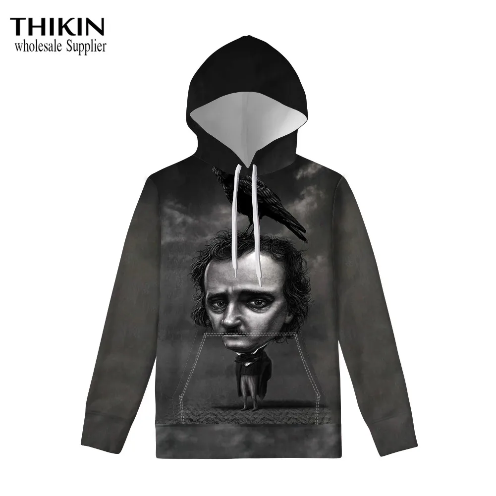 THIKIN EDGAR ALLAN POE, мужская толстовка с капюшоном, забавная уличная одежда для мужчин/wo, мужские осенние зимние повседневные Толстовки, Толстовки, пуловеры, топы - Цвет: as picture