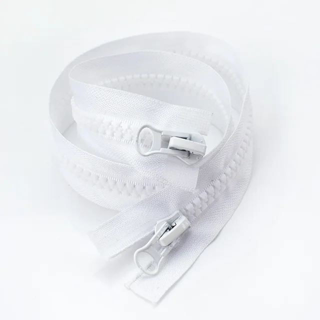 Meetee 2pcs 60-500cm 8# Double/Single Sliders Resin Zipper Open-End Auto Lock Zip DIY Down Jacket Tent Sewing Costume Accessory AP105-DoubleWhite