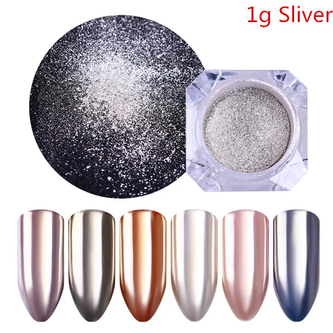 1g Silver Зеркальный блестящий порошок для ногтей металлик Цвет Розовый Золотой Серебряный ноготь аксессуары Пигмент Порошок для ногтей украшения для ногтей - Цвет: 1g Silver