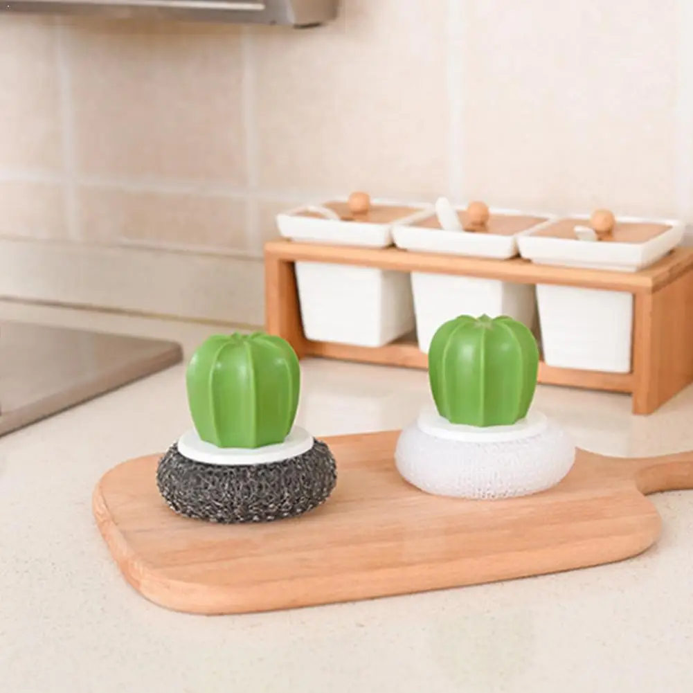 

Lovely Cactus Brush Kitchen Cleaning Artifact Sponge Handle Brush Pot Brush Wire Strong Washing Ball Decontamination Dishwa Z4A0