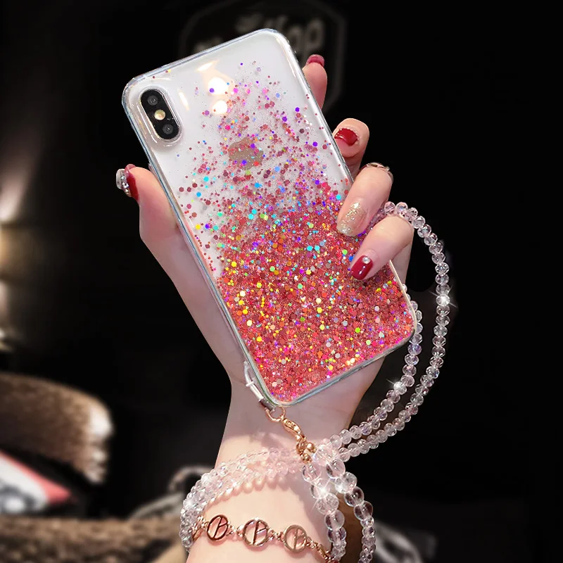 

Girl Phone Case For iPhone 7 8 Plus X XR XS MAX Colorful Sequins Glitter Sparkling Solid Soft TPU Case Protective