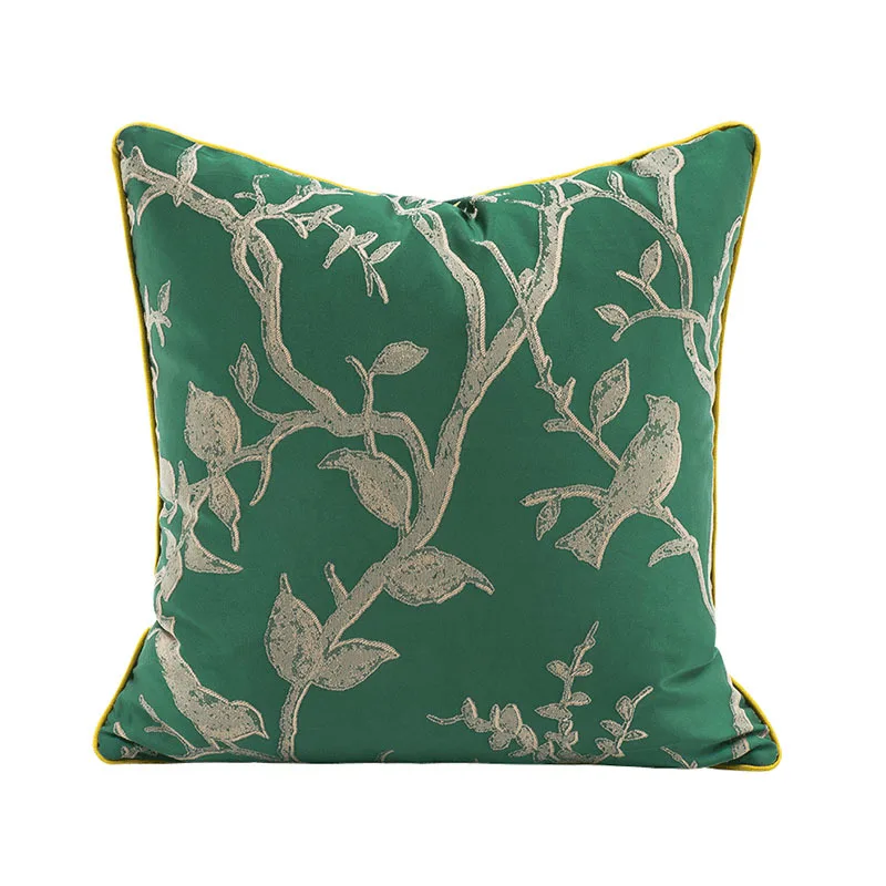 DUNXDECO Cushion Cover Decorative Pillow Case Modern Chinese Simple Birds Tree Jacquard Lush Green Elegant Coussin Sofa Decorate | Дом и сад