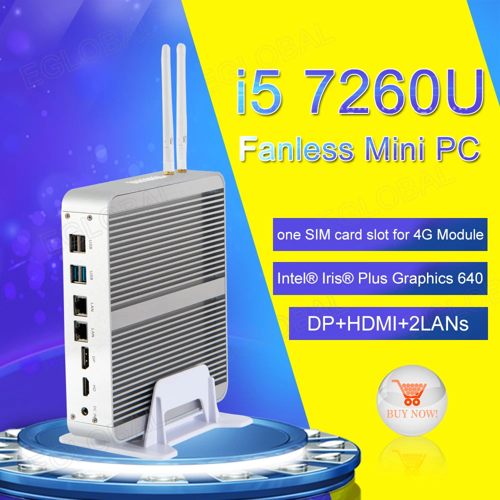 

Eglobal Fanless Mini PC intel core i5 7260U Windows 10 Pro Micro Computer 2*DDR4 Msata M.2 SSD TV Box 4K HD HTPC 300M WiFi