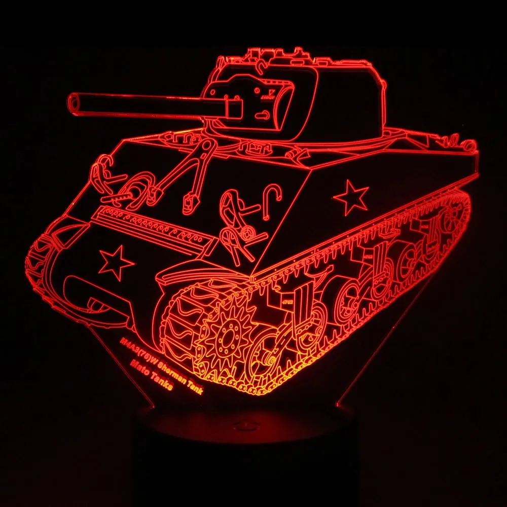 Шерман M4A3 модель танк 3D акрил светодиодный 16 цветов Изменение настольная лампа ночник светильник