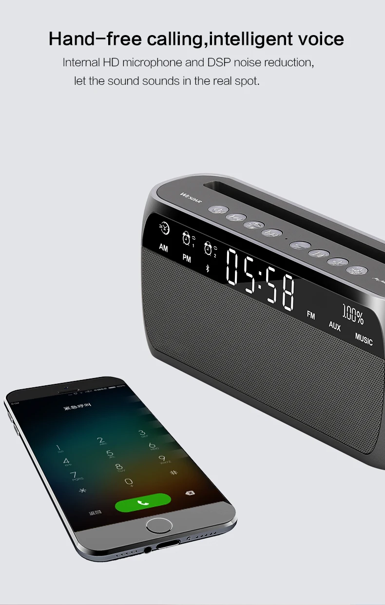 WESDAR K51 беспроводной bluetooth-динамик с сабвуфером и будильником