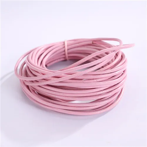 pink 5 м/лот, 2 мм, настоящий шнур из натуральной кожи, круглая веревка, проволока для изготовления ювелирных изделий, браслет, ожерелье, подвеска, ручная работа, сделай сам - Цвет: pink