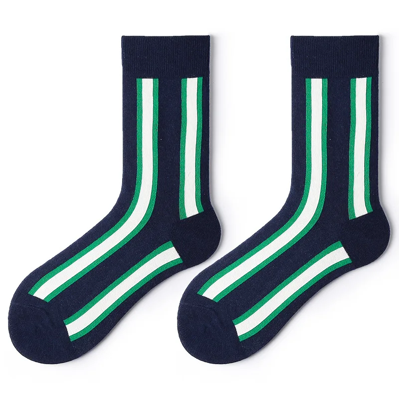 Navy Blue Green Мужские носки трендовые женские осенне-зимние новые модные хлопковые эластичные удобные индивидуальные дышащие счастливые носки для женщин - Цвет: Navy Blue Green
