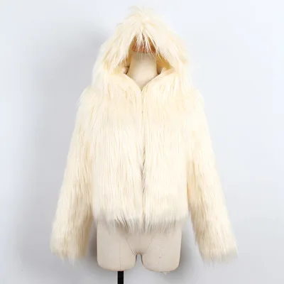 beige Однотонное зимнее пальто женское пальто с капюшоном из искусственного меха женская куртка из искусственного меха большого размера женское короткое пальто из плюшевого меха длинный плюшевый пиджак 373 - Цвет: beige