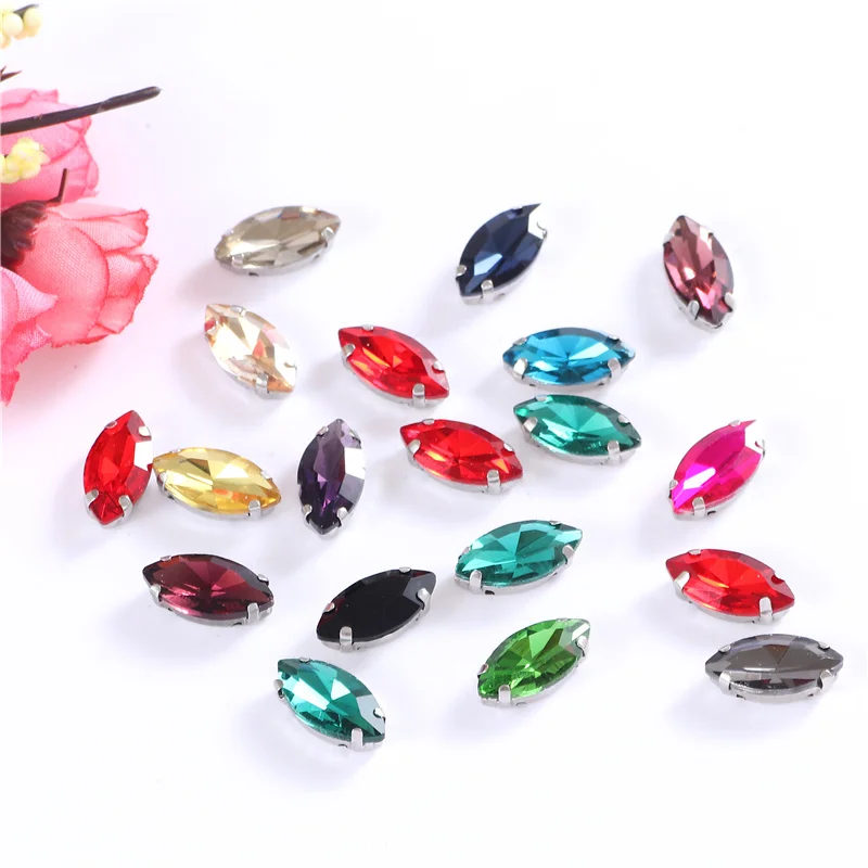 Glitter Rhinestones Sew On Crystal Glass Stones With Sliver Claw Strass For Sewing Needlework Diy Shoes Bags Clothes