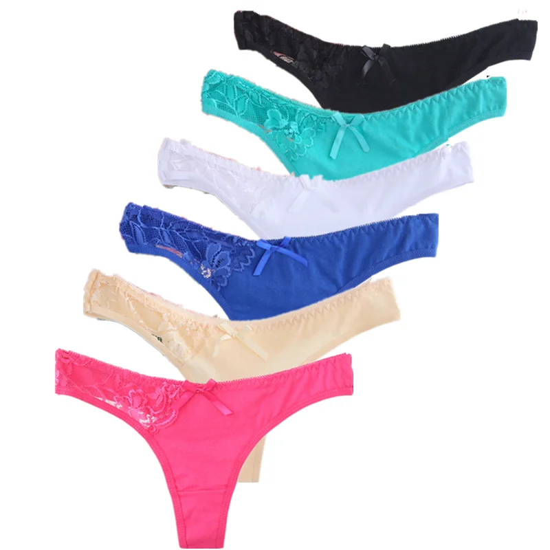 6 шт./лот, M, L, XL, женские стринги, сексуальные, хлопковые, модные, кружевные трусики, женские стринги, трусы с низкой талией, нижнее белье - Цвет: Многоцветный