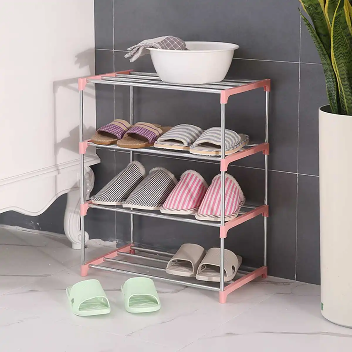

3/4 Layer Stainless Steel DIY Shoe Rack Storage Shelf Strengthen Shoe Storage Rack Organizer Shoe Cabinet Dormitory Household