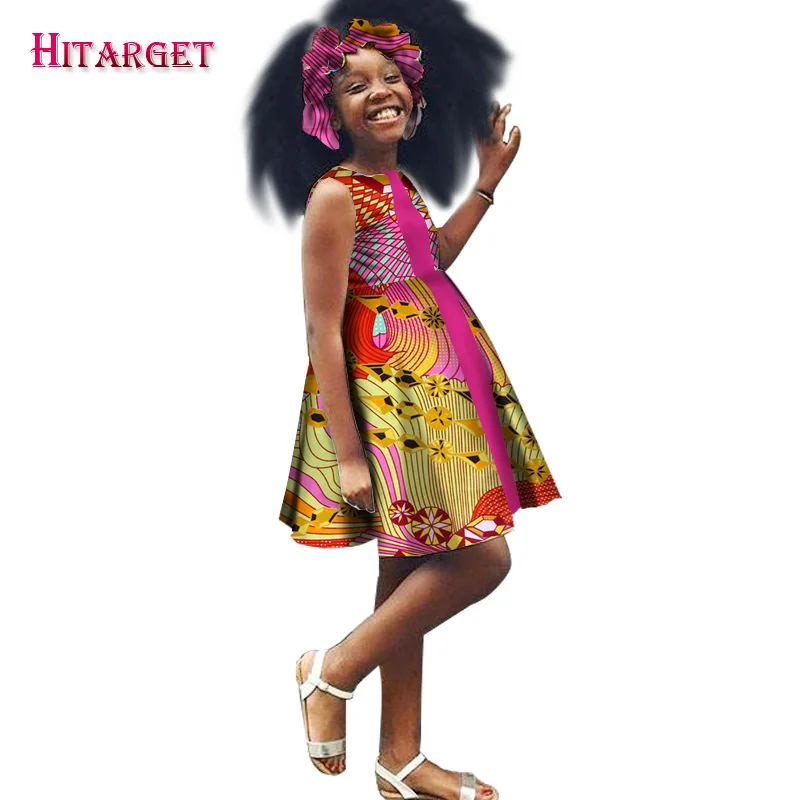 Новые африканские платья для девочек; Vestidos Fift Kanga; одежда с принтом Дашики в африканском стиле; платья трапециевидной формы без рукавов; WYT54
