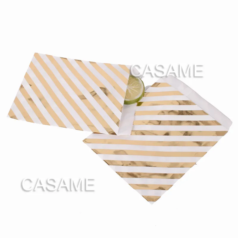 25 pcs Gold Stripe Бумажные пакеты, сумки для конфет, сумки в горошек с шевроном, сумки для рождества, свадьбы, дня рождения, вечеринки, подарки на год, подарочные пакеты - Цвет: 25 pcs Gold Stripe