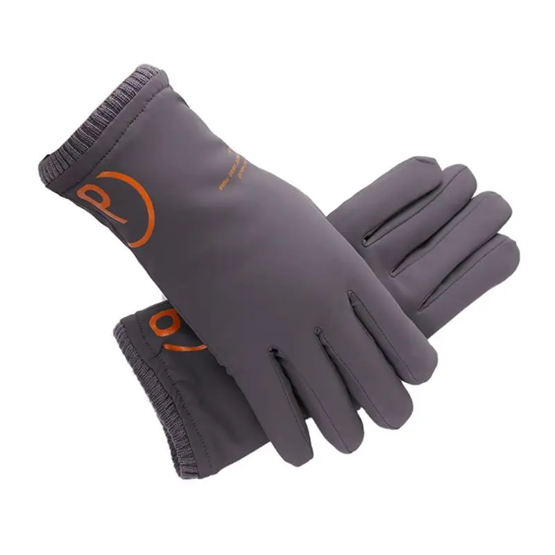 GY Mens Winter Warm Ribbed Cuff Gloves Touchscreen Thermal Thick Lined Windproof Waterproof Mittens for Running Driving Skiing K1ME - Цвет: GY
