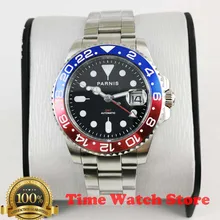 40 мм parnis GMT 3804 Автоматические наручные часы для мужчин сапфировое стекло светящийся Водонепроницаемый черный циферблат керамический ободок SS браслет