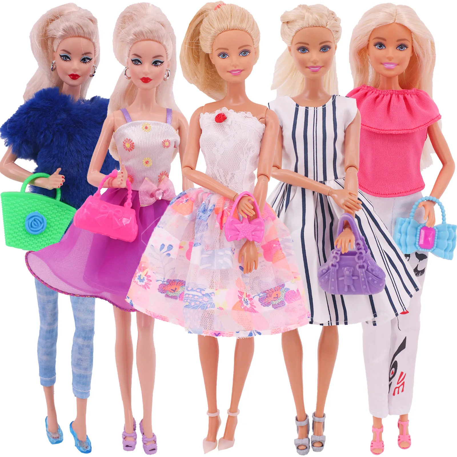 Barbies Doll Clothes Accessories 5Pcs Set For Barbie Doll&1/6 BJD Blythe Shoes Mini Dress Bags Toy