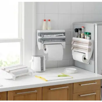 

Kitchen Refrigerator Cling Film Storage Rack Wrap Cutter Wall Hanging Paper Towel Holder Home Kitchen Organizer 39 * 10 * 24 Cm
