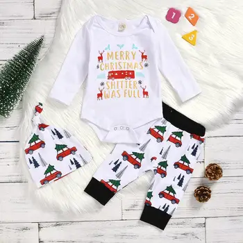 

Baby Boys Girls Merry Christmas clothes set Infant long sleeve romper + Pant + Headband 2PC Outfits