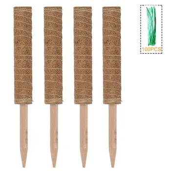 

4pcs Support Stakes Home With 100pcs Twist Ties Creepers Ivy Accessories Cucumbers Reusable Moss Pole Coir For Climbing Plants