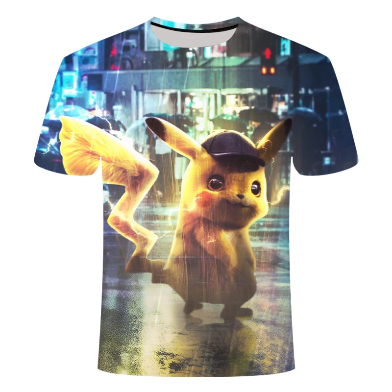 New 3D Movie Detective Pokemon Pikachu T-shirt For Boy/girl Tshirts Fashion Summer Casual Tees Anime Cute Cartoon Clothes - Цвет: TX1322