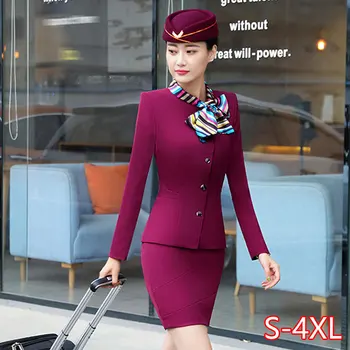

Stewardess Uniform Professional Suit Autumn Long-sleeved Slim Hotel Front Desk Cashier Beauty