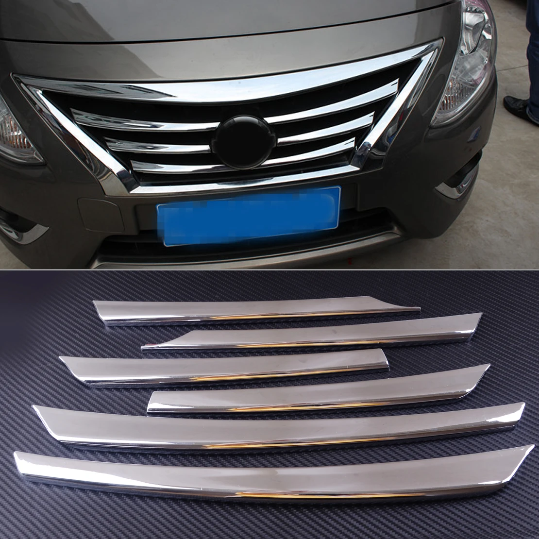 

DWCX ABS Chrome Front Middle Mesh Grille Hood Bumper Lid Cover Trim Decorate fit for Nissan Versa Latio Almera 2015 2016 2017
