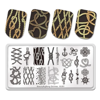 

BeautyBigBang Rectangle Stainless Steel Stamping Plate Geometric Lines Rope Nail Art Image Template