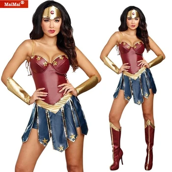 

2020 New Cosplay Adult Leatherette Wonder Woman Uniform Diana Prince Dress Role Play Wonder Woman