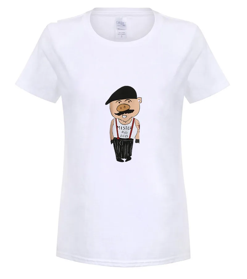 women white DUYOU Новинка K sa Kollu T G mlek Erkek Marka Giyim Moda Domuz bask футболка - Цвет: women white