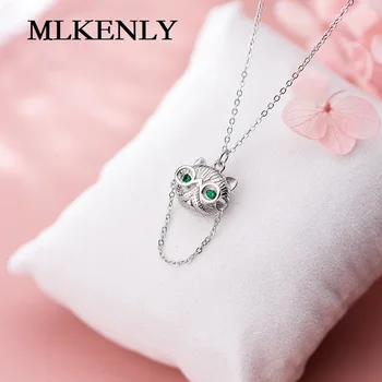 

MLKENLY 925 Sterling Silver Korean style personalized diamond kitten cute glasses cat clavicle chainfor women Engagement Jewelry