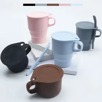 

Travel Coffee Mugs Collapsible Folding Silicone Water Cups BPA FREE Food Grade Tea Coffee Cups Mug with Lid and Drinking Straw