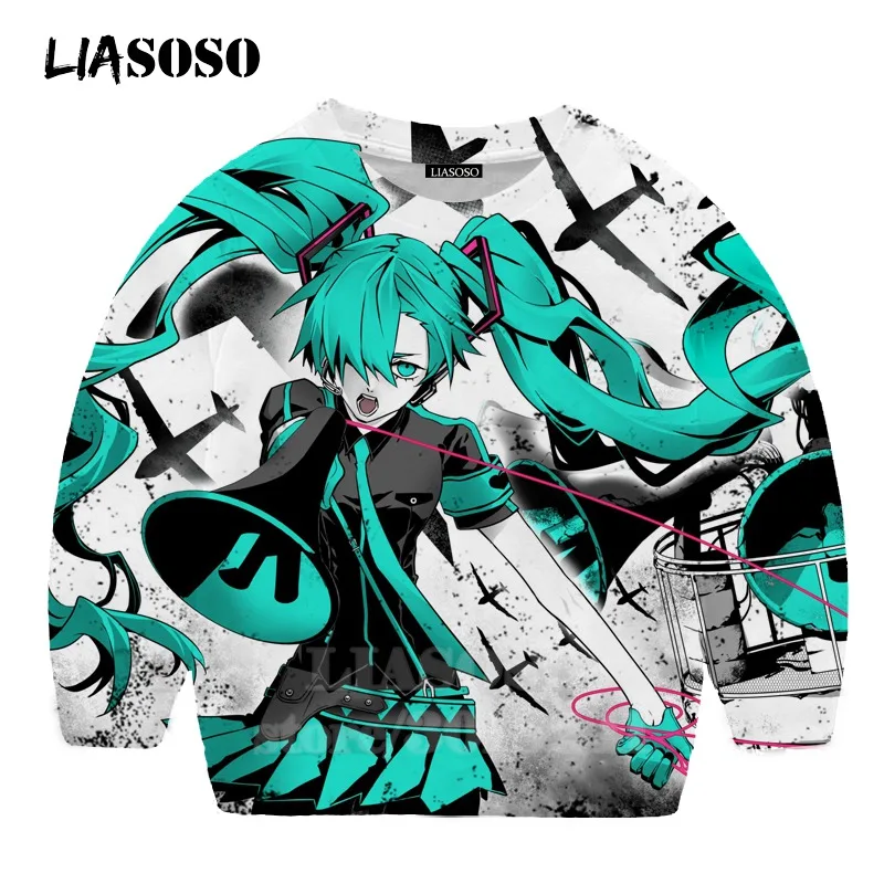 LIASOSO детей толстовки 3D принт аниме девочка Hatsune Толстовка Miku детская модная футболка для мальчиков и девочек с принтом и круглым вырезом, топ, Детский свитер для подростков B174-2