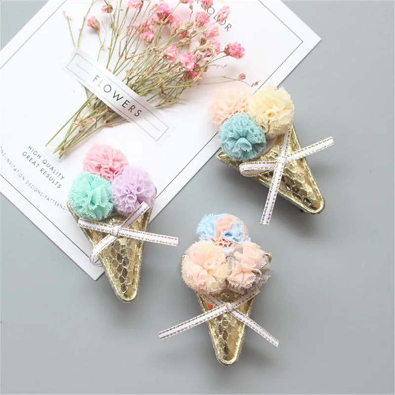 Ручная работа Малыши Детские заколки девушки безопасные аксессуары для волос головной убор волосы лук цветок мороженое лук заколка