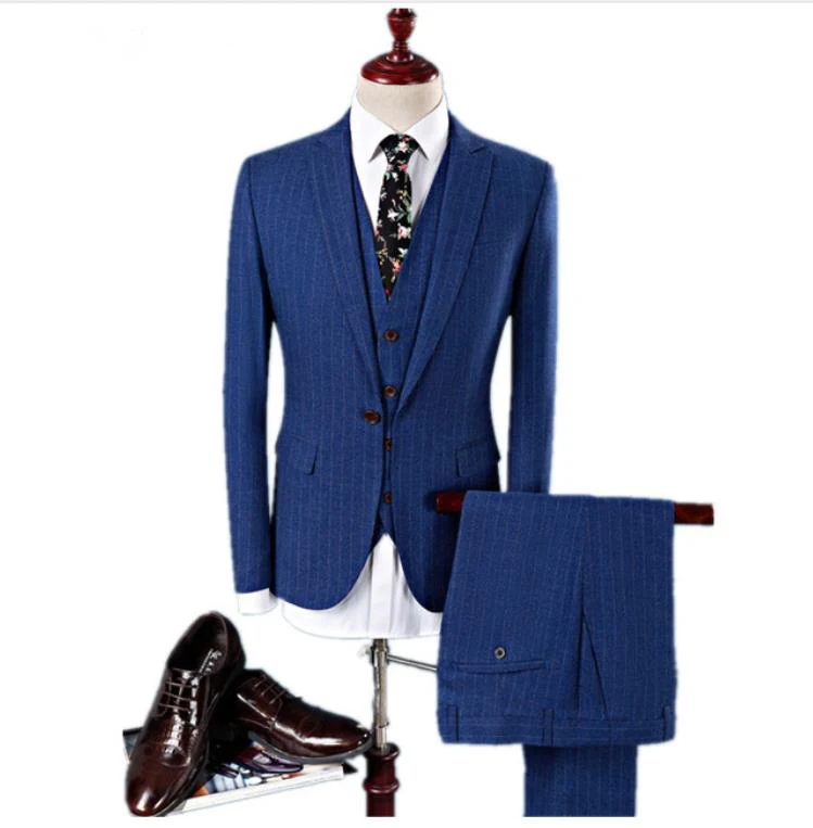 Jacket+Vest+Pants) New Style High Quality Men Slim Casual Business Suits Jacket Men's Wool Suits Wedding Dress Suit Men