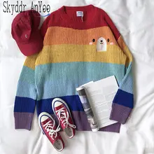 ^#Cheap 2019 Autumn Rainbow Sweater Women Pullover Knitted Sweater Long Sleeve Cartoon Kawaii Female Jumper Tops Loose Pull Femme Sweter ^#Cheap 2019 Autumn Rainbow Sweater Women Pullover Knitted Sweater Long Sleeve Cartoon Kawaii Female Jumper Tops Loose Pull Femme Sweter