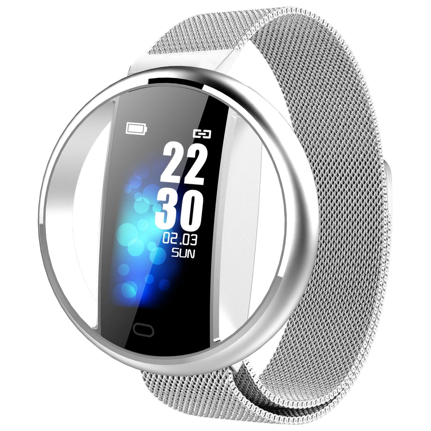

PANARS Silver Smart Watches Women Watch Steel Metal Mesh OLED IP67 Waterproof Heart Rate Monitor Android IOS Smart Watch Woman