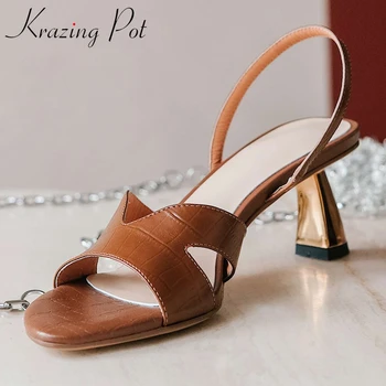 

Krazing pot 2020 new best saling full grain leather peep toe strange high heels vintage beauty lady daily wear sandals women L18
