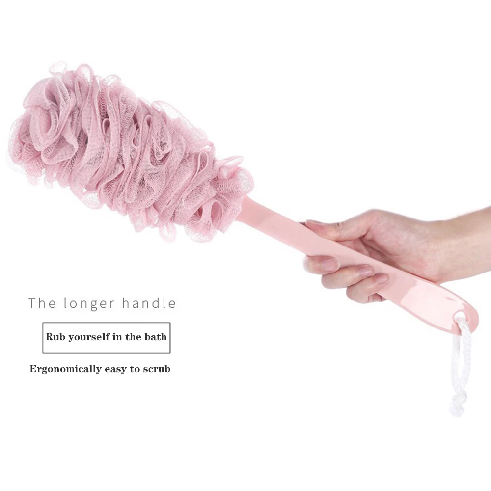 Hygienic Environmental Bath Ball Tubs Scrubber Bath Towel Soft Shower Back Brush Long Handle Brush Mesh Bath Sponge With handle