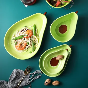 

Creative Avocado Plate Ceramic Tableware Household Dishes Snack Plate Avocado Bowl Salad Fruit Plate Dinnerware Sets