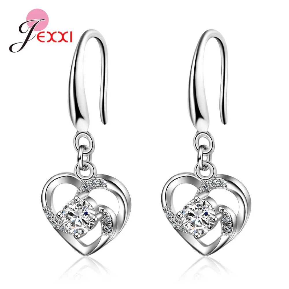 Love Heart Pattern Dangle Earrings For Women 925 Sterling Silver Fine Jewelry Bijoux With Sparkling Crystal Hot Selling