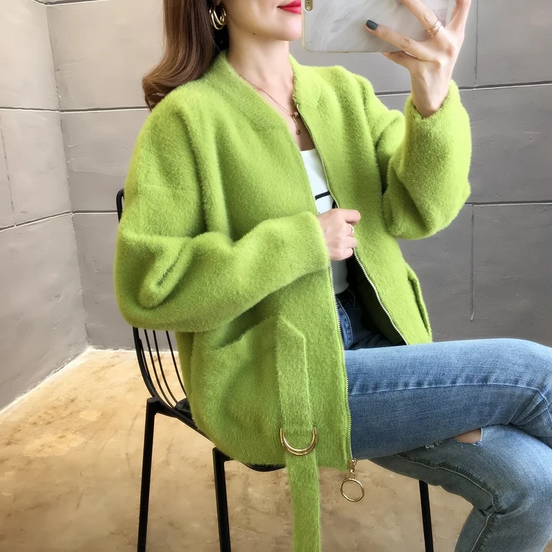 ^*Best Offers 9390 real shot new mink like short solid color knitwear cardigan 94 -- 2 / F, 7 rows, 3 shelves